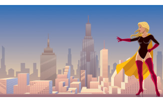 Superheroine Power in City - Illustration
