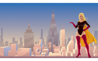 Superheroine Presenting in City - Illustration