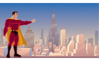 Superhero Power in City - Illustration