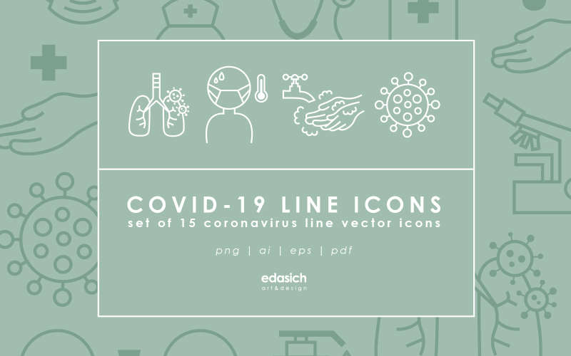 Covid-19 Line Icons Set - Vector Image Vector Graphic