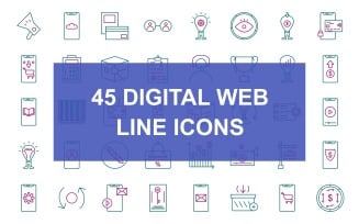 8 - Digital Web Line Two Colors Icon Set