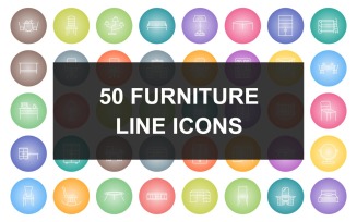 9 - Furniture Line Round Gradient Icon Set