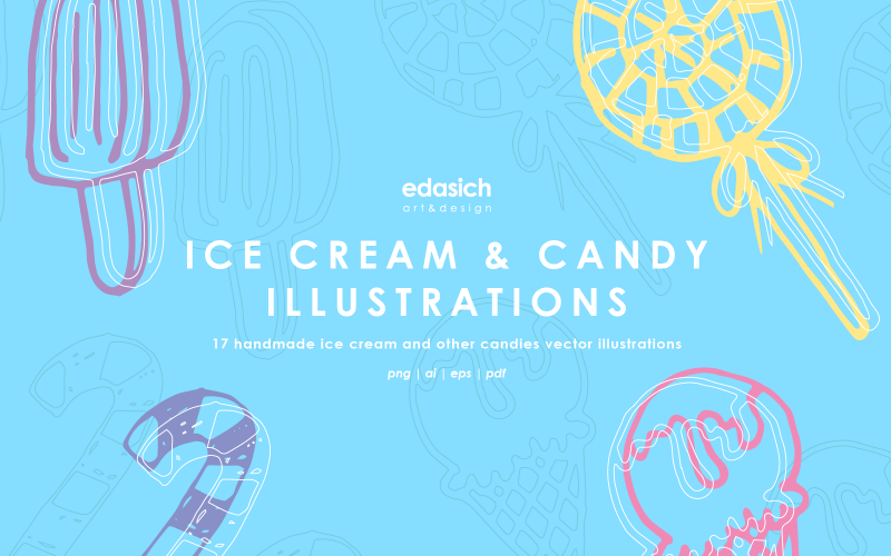 Ice Cream and Candies Icons Set - Vector Image Vector Graphic