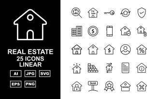 25 Premium Real Estate Linear Icon Set