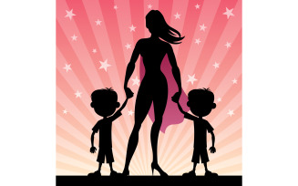 Super Mom With Twin Boys - Illustration