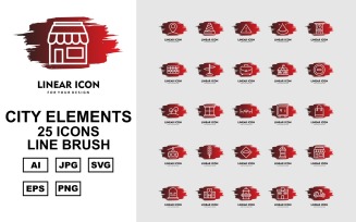 25 Premium City Elements Line Brush Icon Set