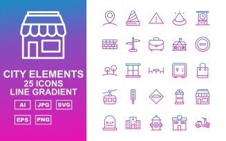 25 Premium City Elements Line Gradient Icon Set