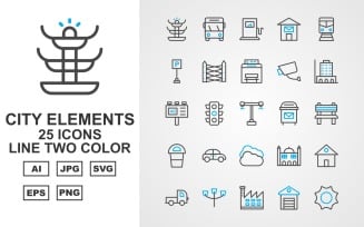 25 Premium City Elements Line Two Color Icon Set
