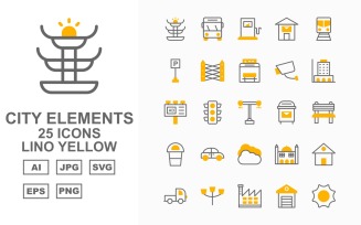 25 Premium City Elements Lino Yellow Icon Set