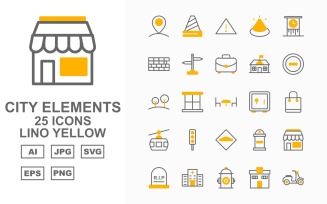 25 Premium City Elements Lino Yellow Icon Set