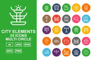 25 Premium City Elements Multi Circle Icon Set