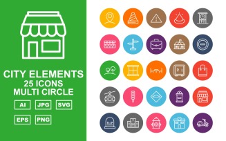 25 Premium City Elements Multi Circle Icon Set