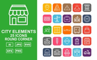 25 Premium City Elements Round Corner Icon Set