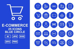 25 Premium E-Commerce Blue Circle Icon Pack Set