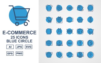 25 Premium E-Commerce Blue Circle Icon Set
