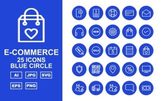 25 Premium E-Commerce Blue Circle Icon Set
