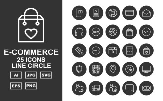 25 Premium E-Commerce Line Circle Icon Set