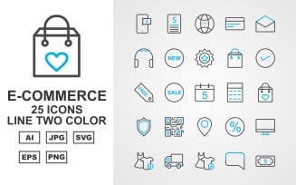 25 Premium E-Commerce Line Two Color Icon Set