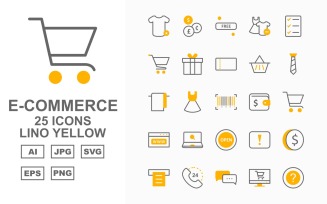 25 Premium E-Commerce Lino Yellow Icon Set