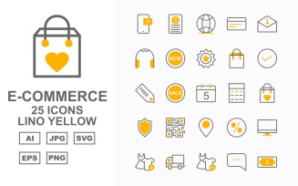 25 Premium E-Commerce Lino Yellow Icon Set