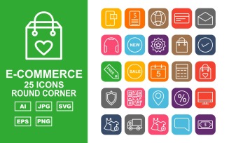 25 Premium E-Commerce Round Corner Icon Set