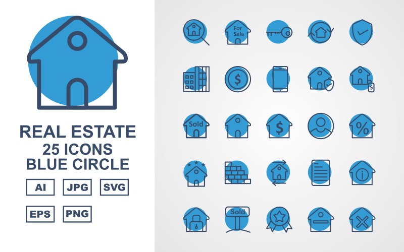 25 Premium Real Estate Blue Circle Icon Set