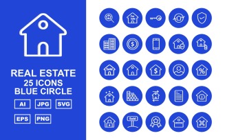25 Premium Real Estate Blue Circle Icon Set