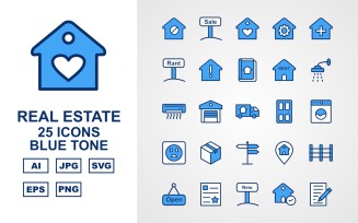 25 Premium Real Estate Blue Tone Icon Set