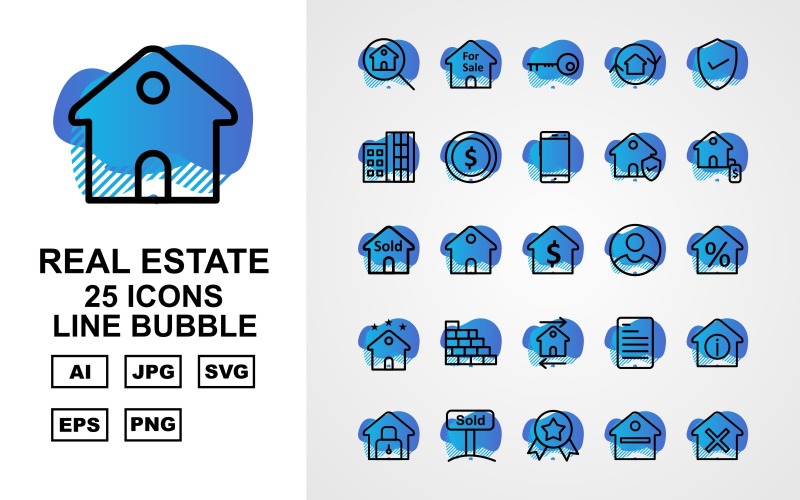 25 Premium Real Estate Line Bubble Icon Set