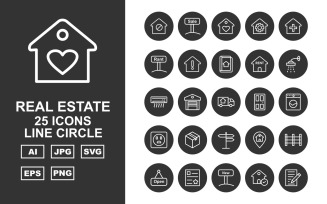 25 Premium Real Estate Line Circle Icon Set