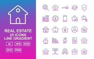25 Premium Real Estate Line Gradient Icon Set