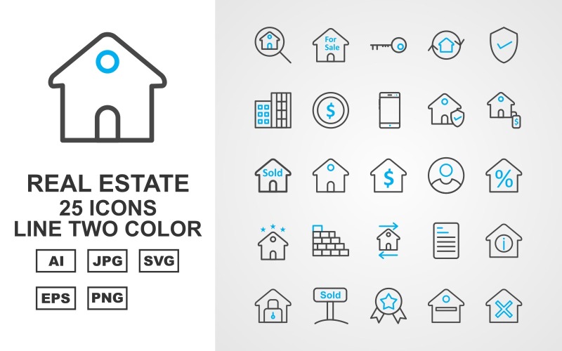 25 Premium Real Estate Line Two Color Icon Set