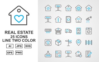 25 Premium Real Estate Line Two Color Icon Set