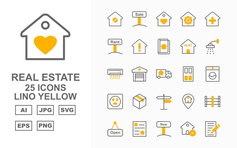 25 Premium Real Estate Lino Yellow Icon Set