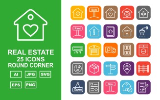 25 Premium Real Estate Round Corner Icon Set
