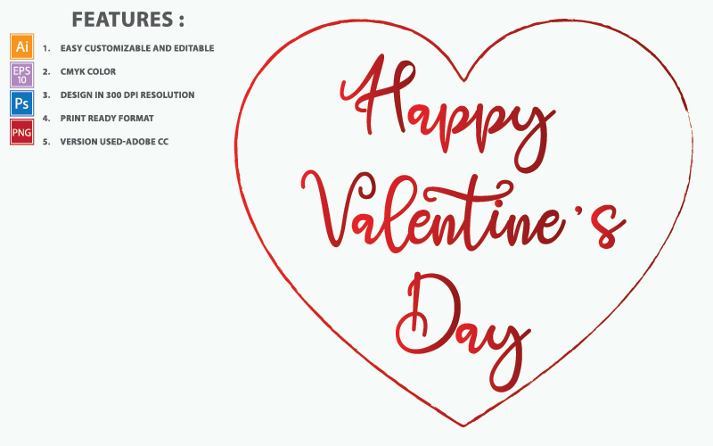 Heart Outline and Happy Valentine Day Text - Illustration