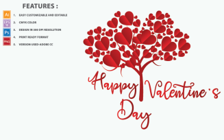 Heart Tree Happy Valentine Day Design - Illustration