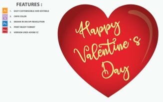 Heart With Valentine Text Vector Design - Illustration