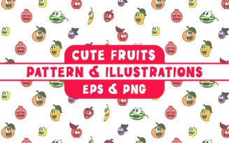 Cute Fruits Pattern (Healthy Lifestyle Icons) - Illustration