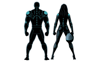 Futuristic Superhero Couple on White - Illustration
