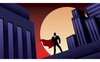 Super Businessman City Night - Illustration