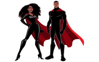 Superhero Couple Black on White - Illustration