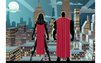 Superhero Couple Watch Night - Illustration