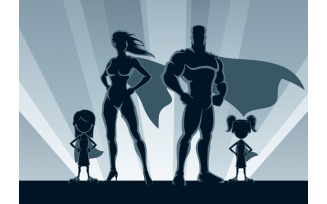 Superhero Family 2 Girls - Illustration