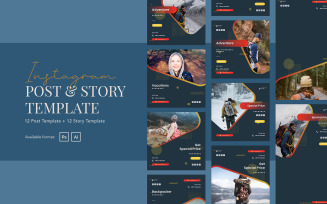 Backpacker Travel Instagram Ads Post and Story Template for Social Media