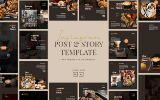 Minimalist Restaurant Instagram Post and Story Template for Social Media
