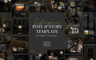 Modern Restaurant Instagram Post and Story Template for Social Media