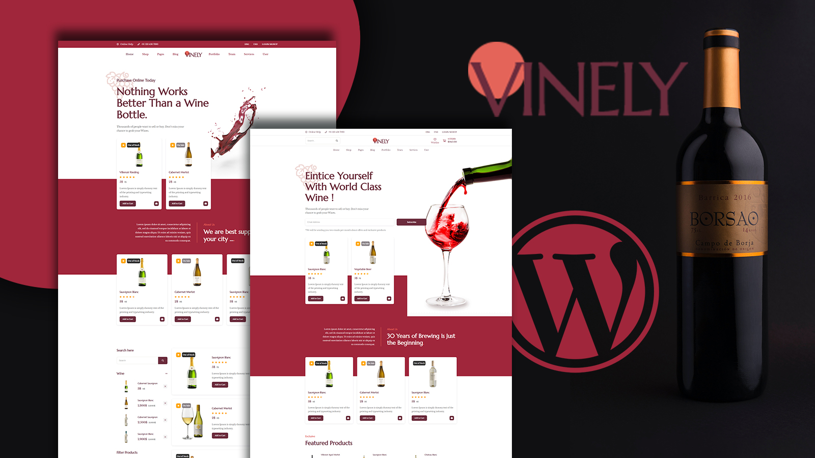 WooCommerce Theme namens "Vinely - Wine Shop" #153402