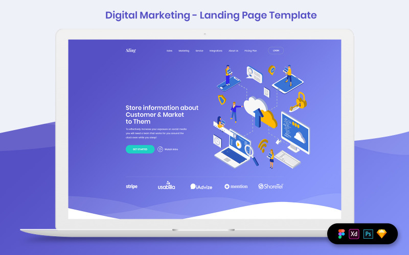Digital Marketing Landing Page Template UI Elements