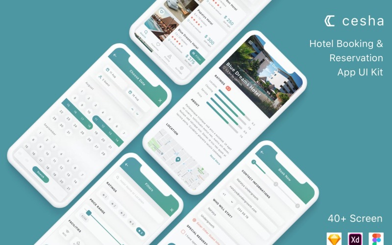 Hotel Booking & Reservation App UI Kit UI Element